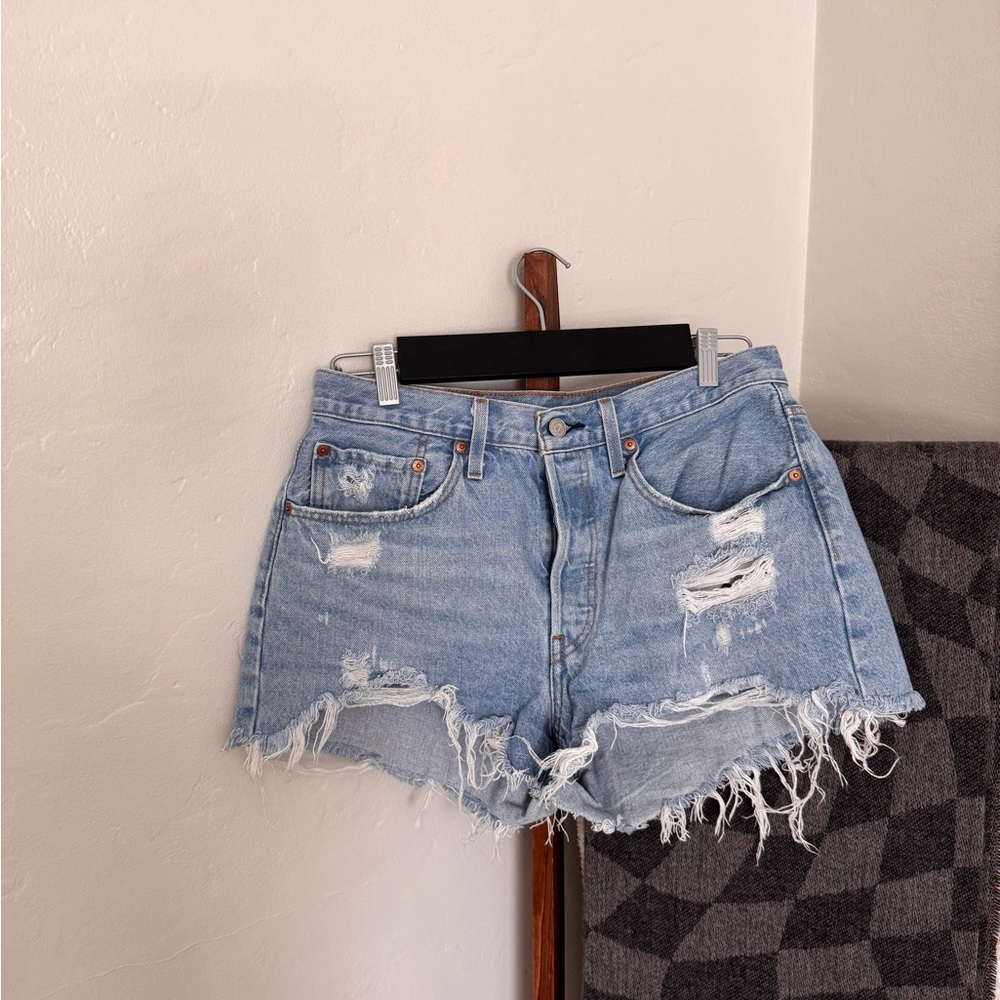 Levi's Light Blue Distressed Jean Shorts